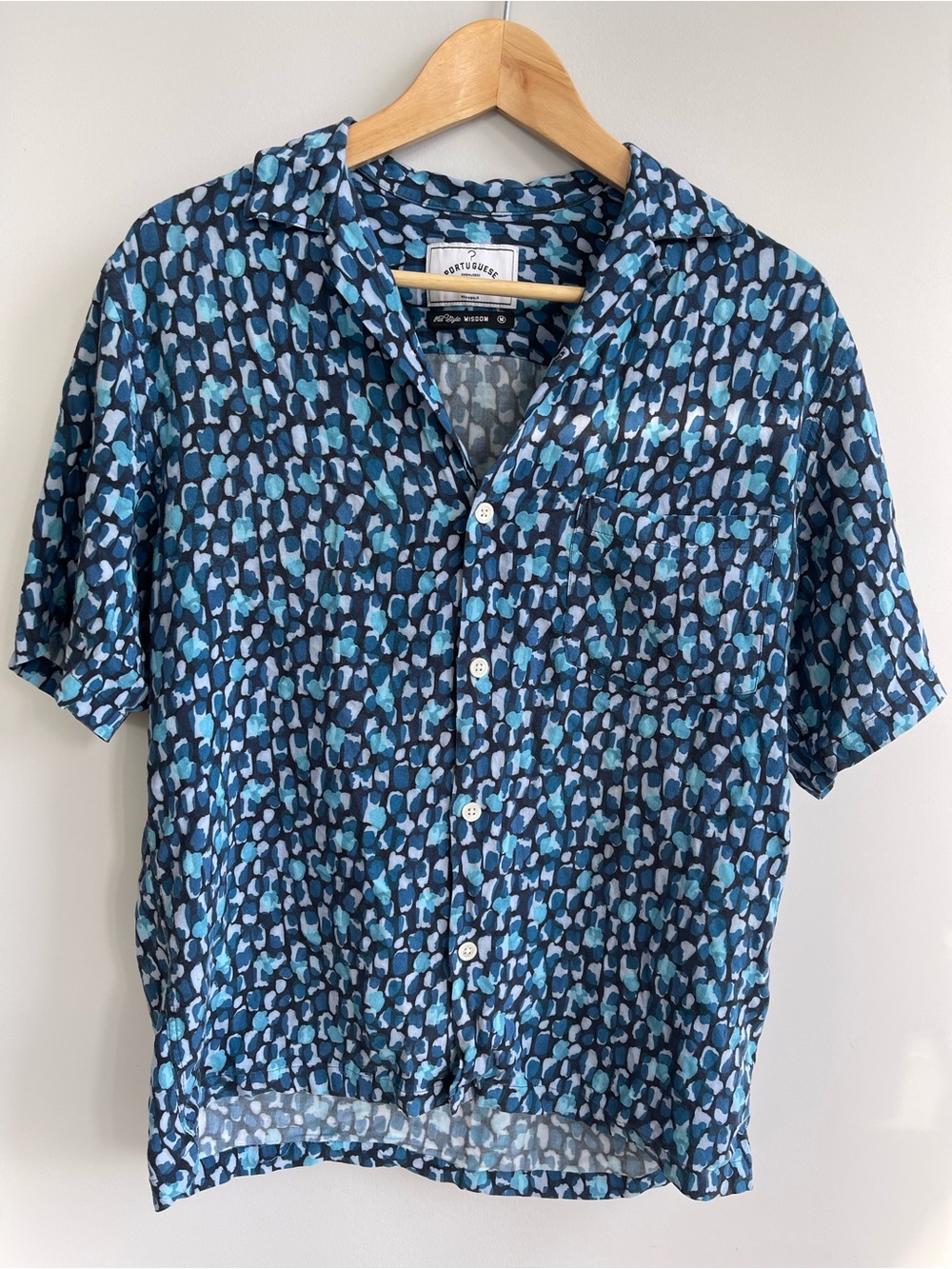 Portuguese Flannel Blue Abstract Print Short-Sleeve Button-Down Shirt